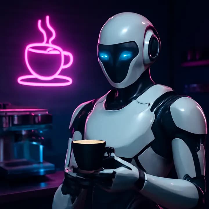 AI visual of a robot with coffee created in AILoft AI Studio